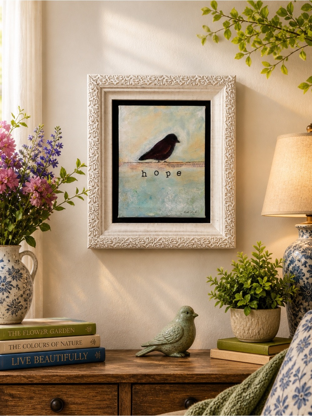 Original Bird Wall Art - Bird on canvas hand crafted Media13” x 11” - Picture 2 of 9